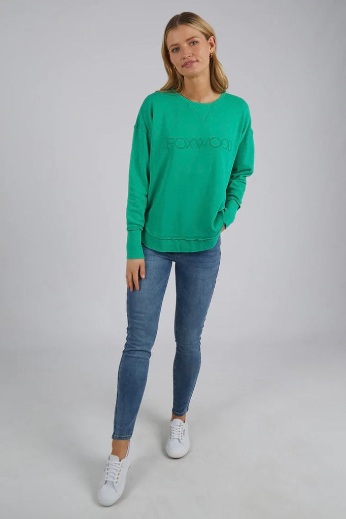 Simplified crew - bright green-Foxwood-The Simplified Crew is the perfect throw over for your everyday wardrobe. With its round neck, hi-lo hemline, side splits with raw edging & the classic Foxwood logo, you are going to want one in every colour. *100% cotton *Designed in Australia-Pash + Evolve
