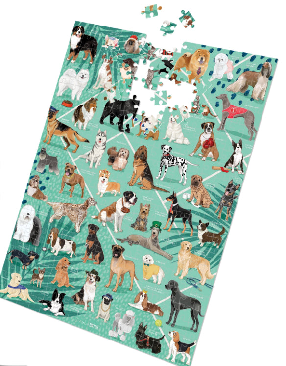 Top dog - 1000pc wall puzzle-Diesel & Dutch-Featuring 54 favourite dog breeds, the Top Dog puzzle is a challenging puzzle and fun for all ages 10+. A great family puzzle that will bring hours of entertainment and excitement as the pieces come together and the dogs emerge on a stunning background design. Finish puzzle size: 70x 50cm-Pash + Evolve