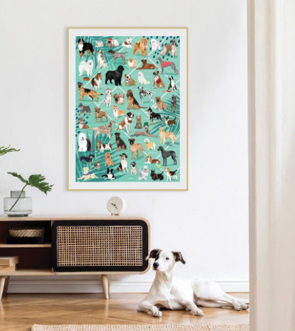 Top dog - 1000pc wall puzzle-Diesel & Dutch-Featuring 54 favourite dog breeds, the Top Dog puzzle is a challenging puzzle and fun for all ages 10+. A great family puzzle that will bring hours of entertainment and excitement as the pieces come together and the dogs emerge on a stunning background design. Finish puzzle size: 70x 50cm-Pash + Evolve