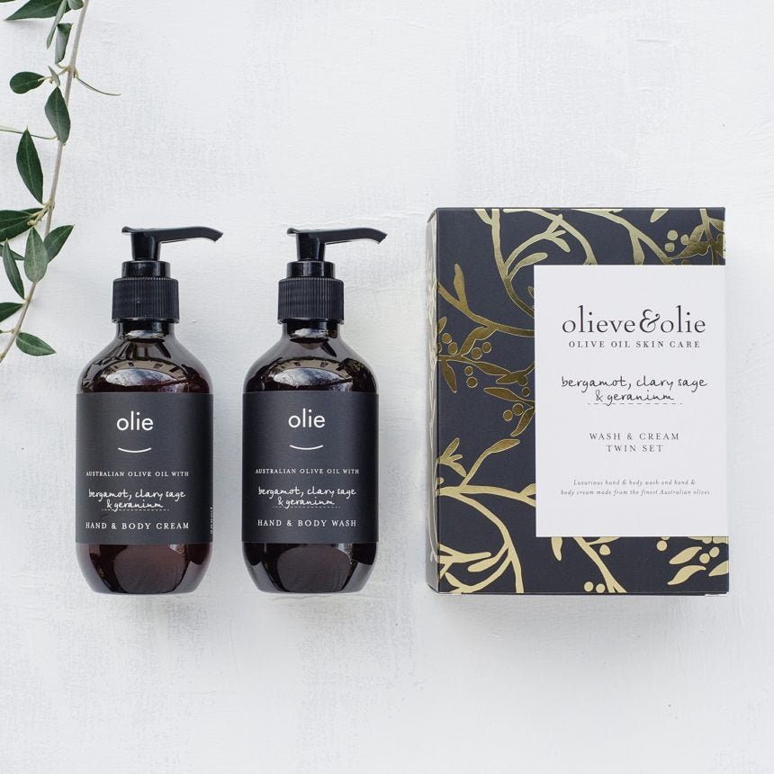 Wash and Cream Twin Set - Bergamot, Clary Sage and Geranium-Olieve + Olie-Skin Care-We have packaged two of our favourites, hand & body wash and hand & body cream, in a beautiful gift box. *Made in Australia *Gorgeous gift-boxing *2 x 200ml-Pash + Evolve